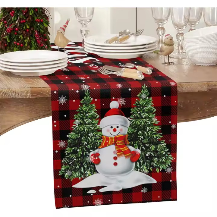 Mantel Navideño de Dibujo de Copo de Nieve Rojo Negro Ideal para Fiestas de Familia y Navidad - 1