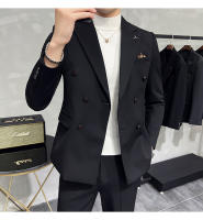 Traje De Negocios Slim Fit Doble Botón De Color Sólido Dos Piezas Coreano Elegante Para Hombres Con Pantalones Talla S-7XL - details 10