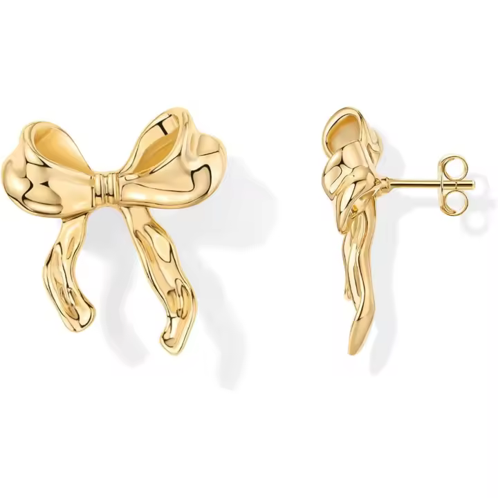 Pendientes de Arco de zirconia cúbica Chapada en oro de 14K para Mujer | Par de pendientes de Coqueta - 1