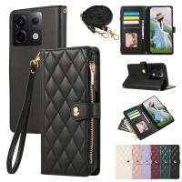 Cartera De Cuero Crossbody Con Cremallera Para Xiaomi Redmi Note 13 pro plus 12 11 13C 13T Poco M6 X6 X5 Con Correa Y Diamantes - details 0