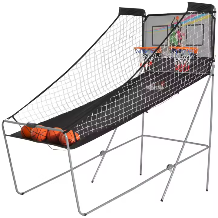 HOMCOM Juego de Canastas de Baloncesto Plegables y Portátiles con Contador Electrónico Doble y 4 Pelotas de Baloncesto con Soporte de Acero y Color Negro y Blanco 205x110x205cm (PxANxAL) - 1