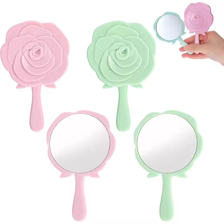 Espejos de mano con asa (2 unidades), miniespejo compacto para maquillaje personal, viajes, salón de belleza, cosmética, pestañas, peluquería, tamaño portátil. - 1
