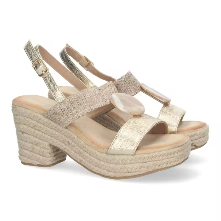 PuntoSalao Sandalias doradas de tacón y plataforma en yute mujer JNS-5Q29 - 1