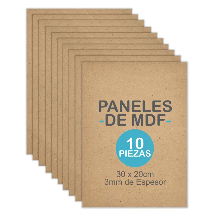 Tablero de madera DM (MDF) nestQ  de 3mm. Tamaño 20x30 cm para Manualidades, Corte láser, Pirograbado, Pintura 10 unidades - 1