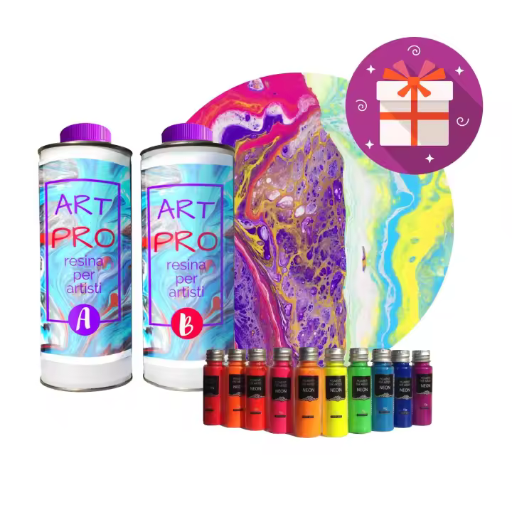 RESIN PRO Resina Transparente Art Pro para Artistas DE 1,6 KG + Kit DE 10 Pigmentos Neón - 1
