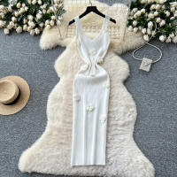 Vestido Wrap Sin Mangas De Encaje Floral REALEFT Para Mujer Elegante V-Neck Cintura Ajustada Longitud Media Pierna Vestido De Verano - details 1