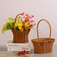 Cesta De Tejido De Imitación De Rotán Con Manija Para Decoración Del Hogar Almacenamiento De Verduras Frutas Flores - details 4