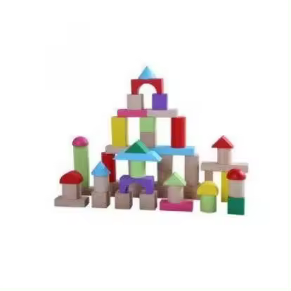 Bloques De Madera de colores , tamaños y formas caja con  50 Piezas - 1