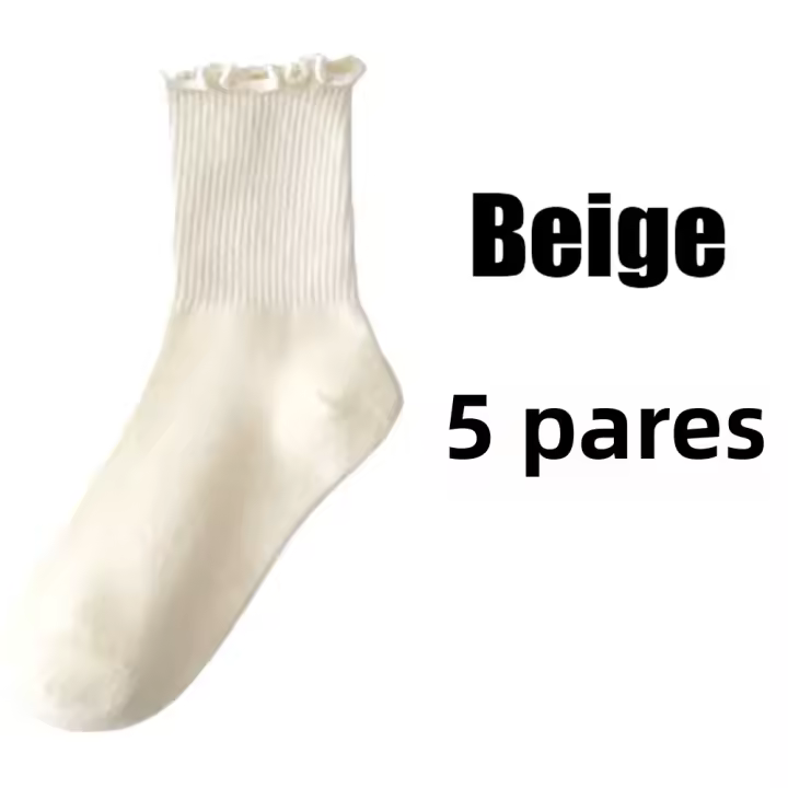 5 Pares De Calcetines De Algodón Para Mujer Estilo Ruffle Y Frillón En Colores Negro Y Blanco Calcetines De Tobillo Divertidos Y Modernos Para Uso Diario - 1