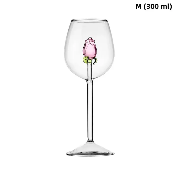 Vaso De Champán Creativo 3D Rosa De Vidrio Con Rosas Incorporadas Para Vino Tinto Y Blanco Vaso De Bebida Goblet Regalo Lindo Para El Día De San Valentín - 1