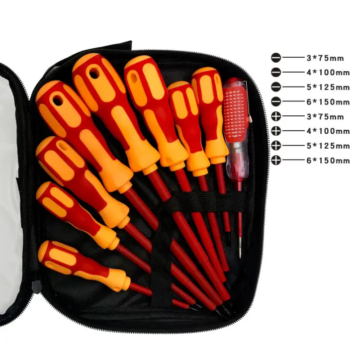 Juego de destornilladores de electricista aislados, puntas magnéticas y 1 bolígrafo de prueba, juego de destornilladores eléctricos, 1000V, 9 unidades - 1