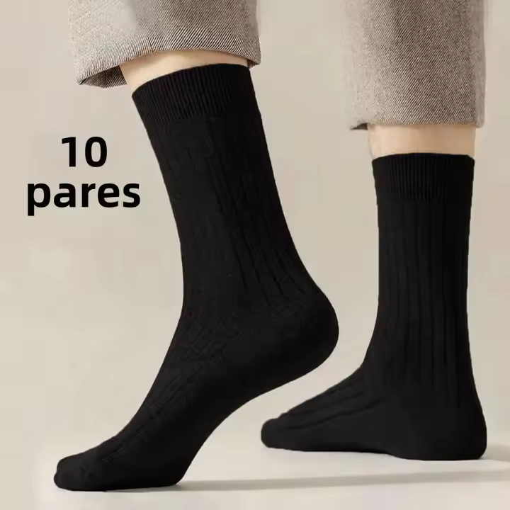 10Pares De Calcetines De Negocios Y Deportivos Para Hombres Negros Clásicos Absorbentes De Sudor Calcetines De Cuello Medio De Poliéster - 1