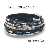 Pulsera Bohemia Vintage De Cuero Genuino Para Mujeres Y Hombres Hecha a Mano Con Cierre Magnético Ancho Joyería De Moda - details 28