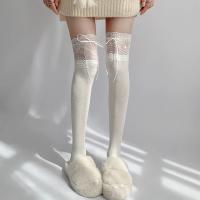 Medias Largas De Veludo Con Encaje Blanco Y Cinta Para Mujer Estilo Lolita Calf Socks Lindas Y Dulces Medias De Pierna Media - details 7