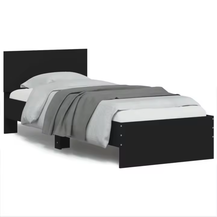 Estructura de cama con cabecero y luces LED negro 75x190 cm - 1