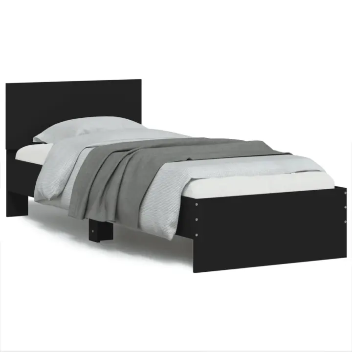 Estructura de cama con cabecero y luces LED negro 75x190 cm - 1