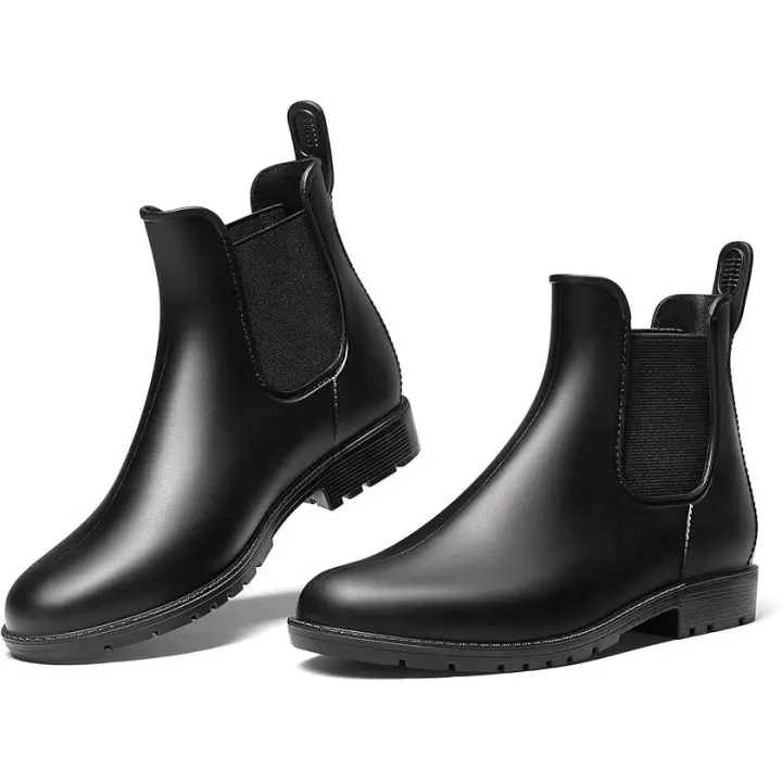 Botas de lluvia para mujer Botas de lluvia Chelsea Impermeables Wellington Botas de tobillo de goma de moda Flexible antideslizante - 1