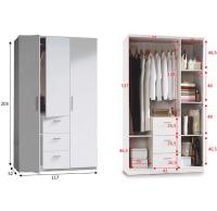 Meimon Armario 3puertas+3caj. Materiales: · Barra de colgar aluminio extraíble. · Bisagras metálicas para las puertas. · Guías correderas metálicas para los cajones (no extraíbles). · Tiradores ABS pintado en gris aluminio (5uds) - details 3