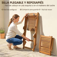 Outsunny Tumbona Silla Plegable de Madera de Acacia, Silla de Jardín Exterior con Reposapiés Desmontable y Cojín con Reposacabezas, Carga 160 kg, para Terraza, Patio, Playa, 158x61x70 cm, Beige - details 2