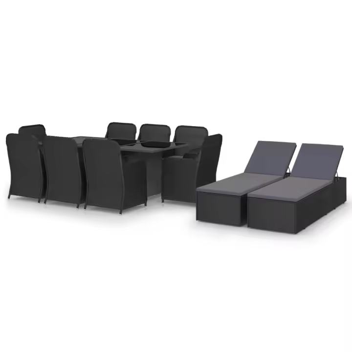 vidaXL Juego de comedor para jardín 11 piezas ratán sintético negro - 1