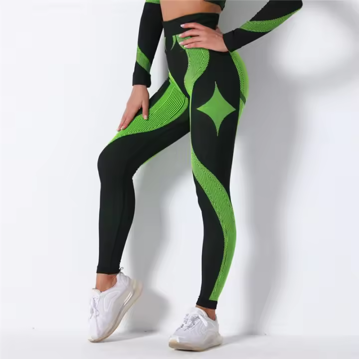 Energy Seamless Sports Pants High Waist Yoga Leggings Striped Knitted Gym Leggings Quick Drying Running Pants - 1