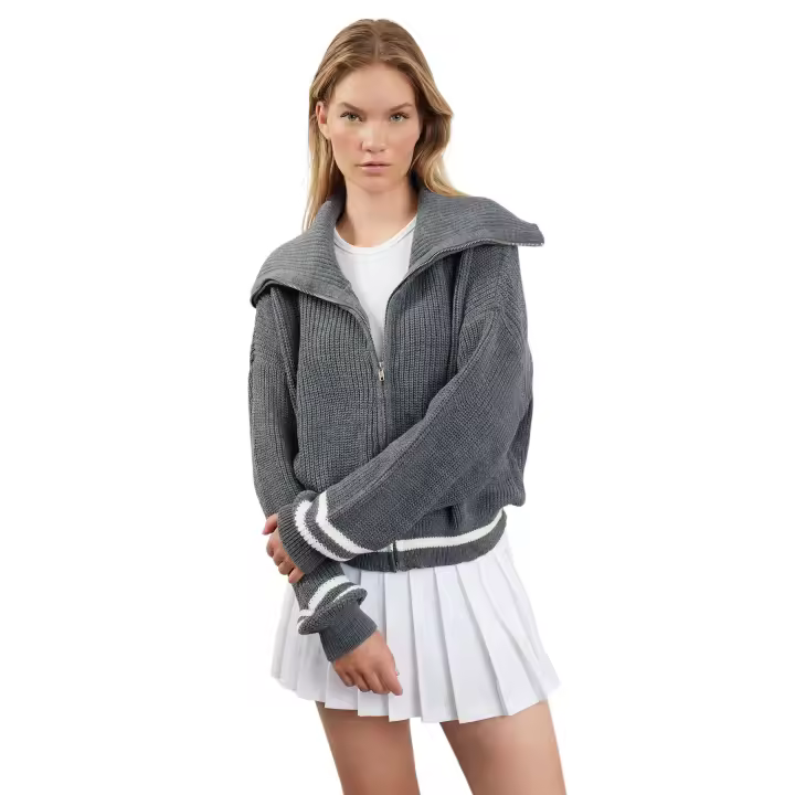 Trendyol Anthracite Striped Turn-Down Collar Knitwear Cardigan Twoaw25Hi00038 - 1