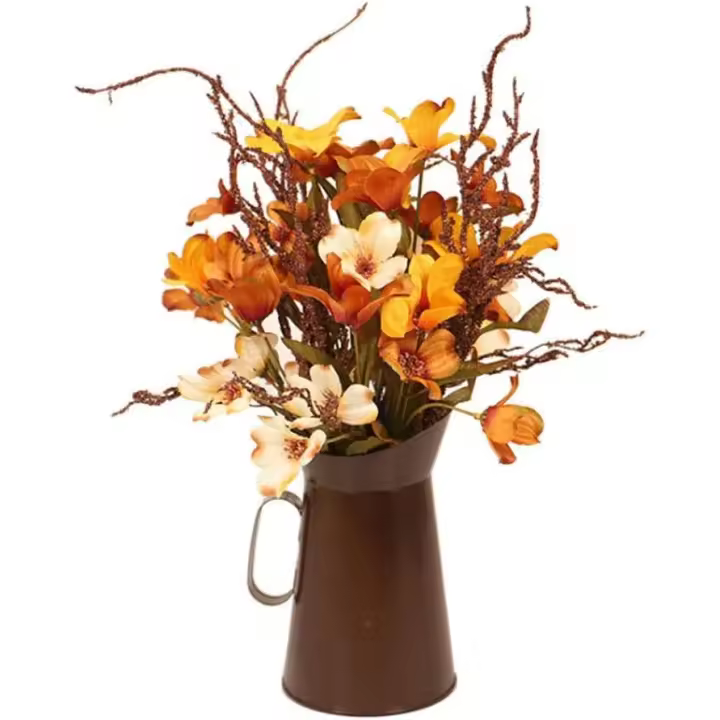 Flores artificiales de otoño con cubo, diseño de hojas de seda europeas. - 1