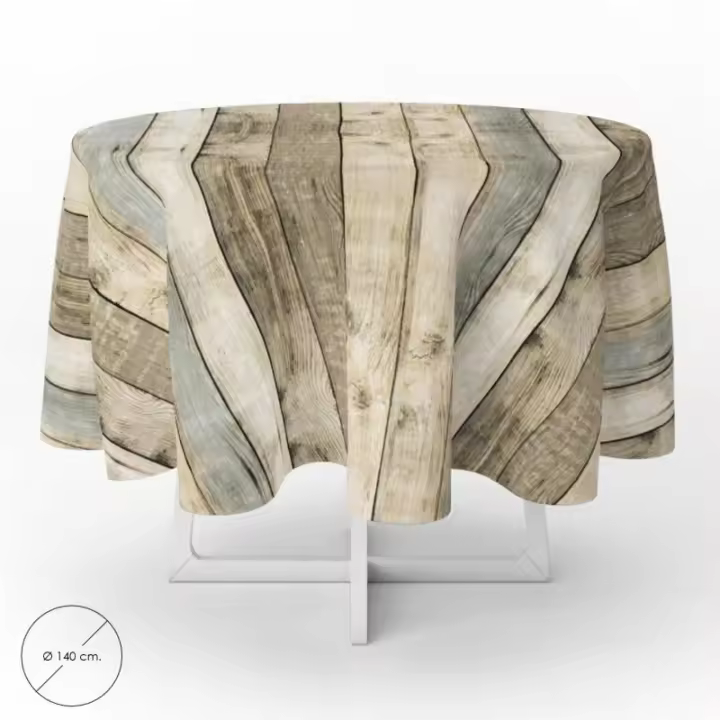 Oryx Mantel Antimanchas Hule Redondo Ø 140 Cm. Tablones Madera - Uso Interior y Exterior - 1
