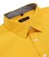 Camisa Amarilla Para Hombre De Manga Larga Estilo Casual Con Cuello En V Y Mangas Patchwork Ropa De Negocios Smart Casual - details 5