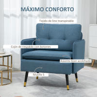 HOMCOM Butaca de Salón Sillón Relax con Reposabrazos Asiento Acolchado y Patas de Acero Sofá Individual de Moderno para Dormitorio 76x68x80 cm Azul Oscuro - details 3