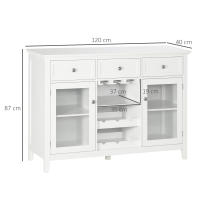 HOMCOM Aparador de Cocina Mueble Buffet Auxiliar con 2 Puertas de Vidrio 3 Cajones Botellero para 6 Botellas y Estante para 15 Copas para Comedor Salón Estilo Moderno Antivuelco 120x40x87 cm Blanco - details 2