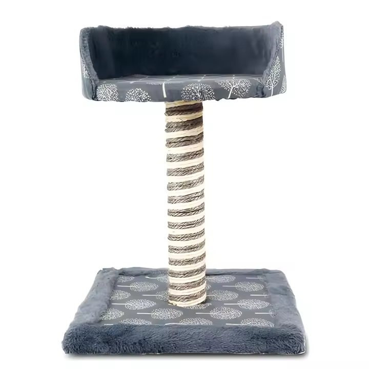 Ibañez Árbol Rascador para Gatos Dark Trees - Poste de Sisal y Base Cuadrada - Descanso Gris y Crema - 1