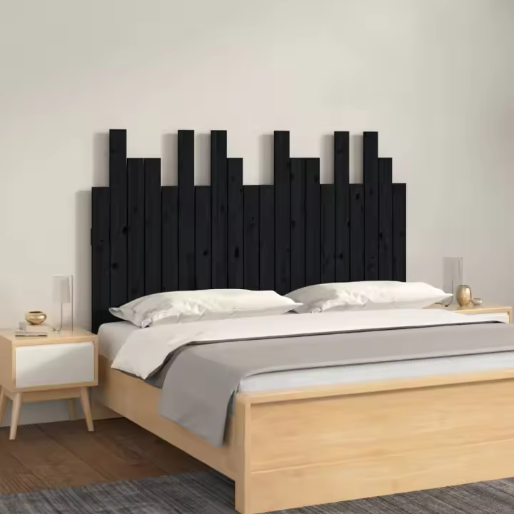 vidaXL Cabecero de cama de pared madera maciza pino negro 127,5x3x80cm - 1