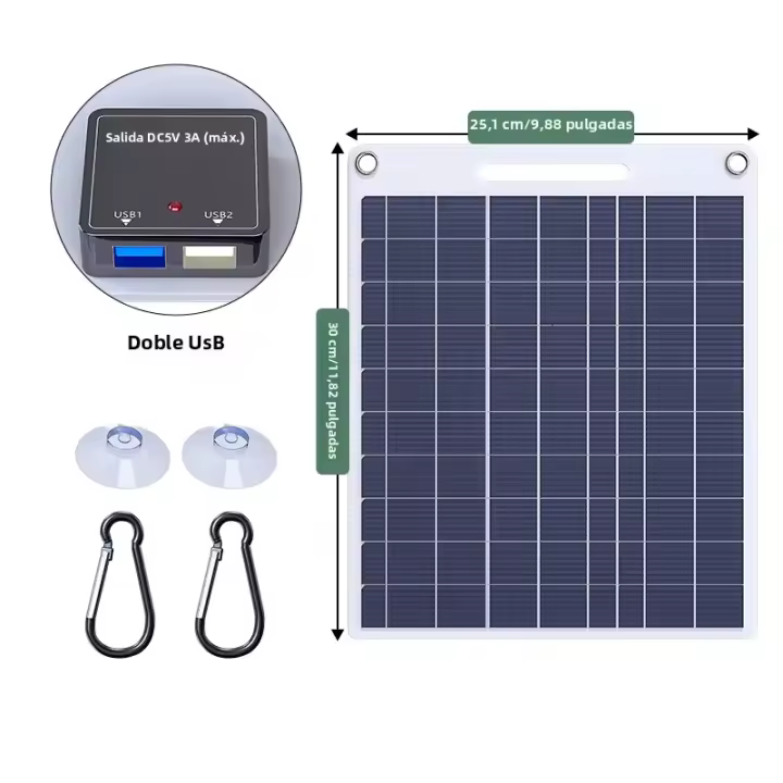 Cargador De Panel Solar De Eficiencia Alta 100W Con Dos Puertos USB Impermeable Y Antipolvo Tecnología De Protección Contra Sobrecorriente Inteligente - 1