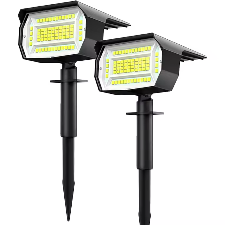 Luces Solares LED Exterior Jardin [2 Paquete/72LED] Focos LED Solares, Impermeable IP65 Luz Solar Exterior Potente Foco Lampara Solar Jardin Exteriores Suelo (Blanco Frio) - 1
