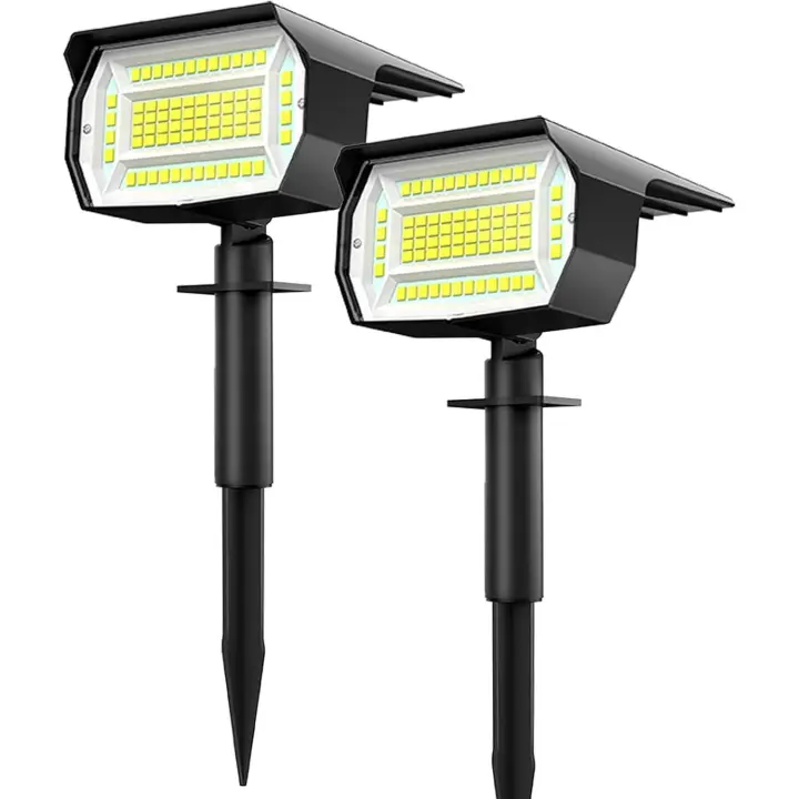 Luces Solares LED Exterior Jardin [2 Paquete/72LED] Focos LED Solares, Impermeable IP65 Luz Solar Exterior Potente Foco Lampara Solar Jardin Exteriores Suelo (Blanco Frio) - 1