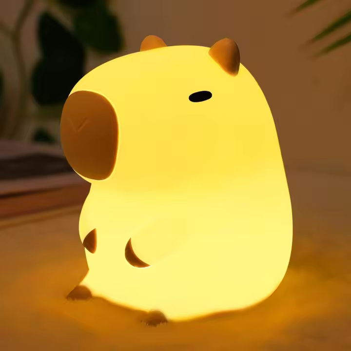 Capybara Regalo Luz Nocturna Habitación Infantil, Linda Lámpara de Cerdo de Agua para Niños, Luz de Noche de Silicona Suave USB Touch Niños Decoración como Navidad Cumpleaños Regalos para - 1