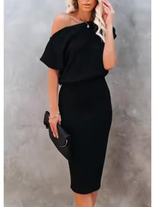 Vestido De Mujer Con Cuello En V Color Sólido Moda Otoño Elegante Y Sexy Largo Hasta La Rodilla Vestido Sin Mangas De Poliéster - 1