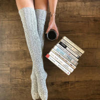 Calcetines De Piel Media Calf High Para Mujer Preppy Térmicos Y Estilizados Con Material Grueso Para Invierno Calcetines De Tejido - details 0
