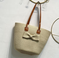 Bolso de Playa de Paja con Lazo EILV– Bolso Verano Mujer, Estilo Elegante y Ligero, Asa Larga Imitación Cuero - details 1
