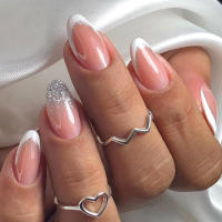 24Pcs Set Uñas Postizas De Acrílico Blancas Con Borde Ovaladas Adhesivas Fáciles De Usar Y Quitar Cubierta Total De Uñas - details 11