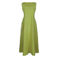 Vestido Sin Mangas De Algodón Y Lino Para Mujer Vestido De Verano Casual Cuello En V Largo Hasta La Rodilla Con Bolsillos - details 16