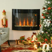 HOMCOM Chimenea Eléctrica de Pared 900/1800W Chimenea Decorativa Chimenea Silenciosa con Mando a Distancia Termostato Efecto Llamas para Sala 25-30 m² Negro - details 1