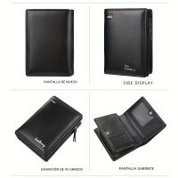 Billetera Corta Para Hombre Baellerry De Cuero PU Con Cremallera Y Bolsillo Para Monedas Capacidad Grande Estilo Vintage Porta Dinero Y Tarjetas - details 3