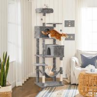 Torre de gatos multinivel en gris claro, con vivienda, cama y rascador integrados - details 2