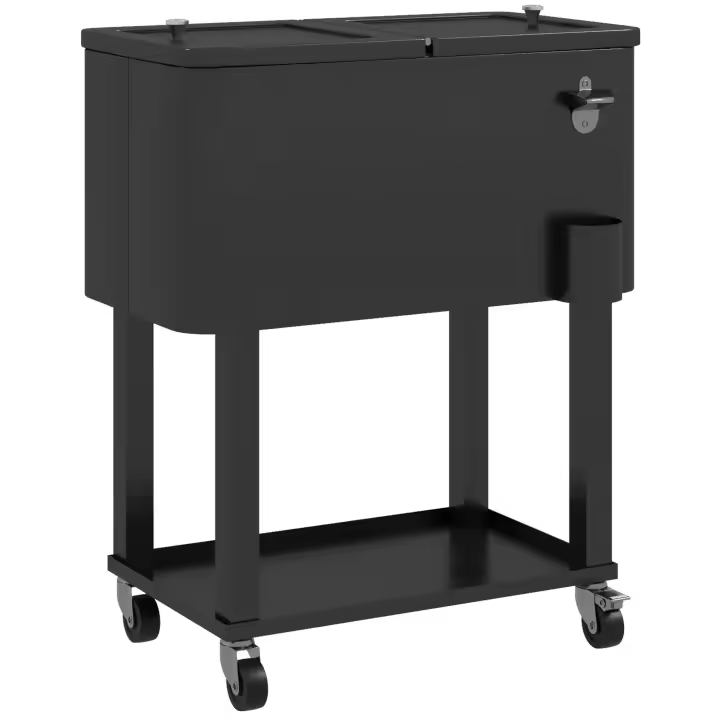 Outsunny Carro de Bebidas Refrigerado 56L Carro Nevera con Ruedas Abrebotellas y Estante para Patio Fiesta Terraza 67x35x80 cm Negro - 1