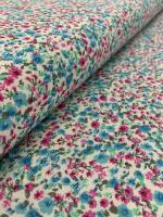 Tejidos Ortuño- Tela flores Fucsia rosa y azul de algodón, patchwork,  prendas infantiles, decoración hogar ,manualidades, complementos 1 m x Ancho 1.50m - details 0