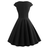 Vestido Midi De Verano Rosa Elegante Para Mujer Vuelta En El Cuello Vintage Rockabilly Pin up Fiesta Oficina Vestido A-Line Suelto - details 14