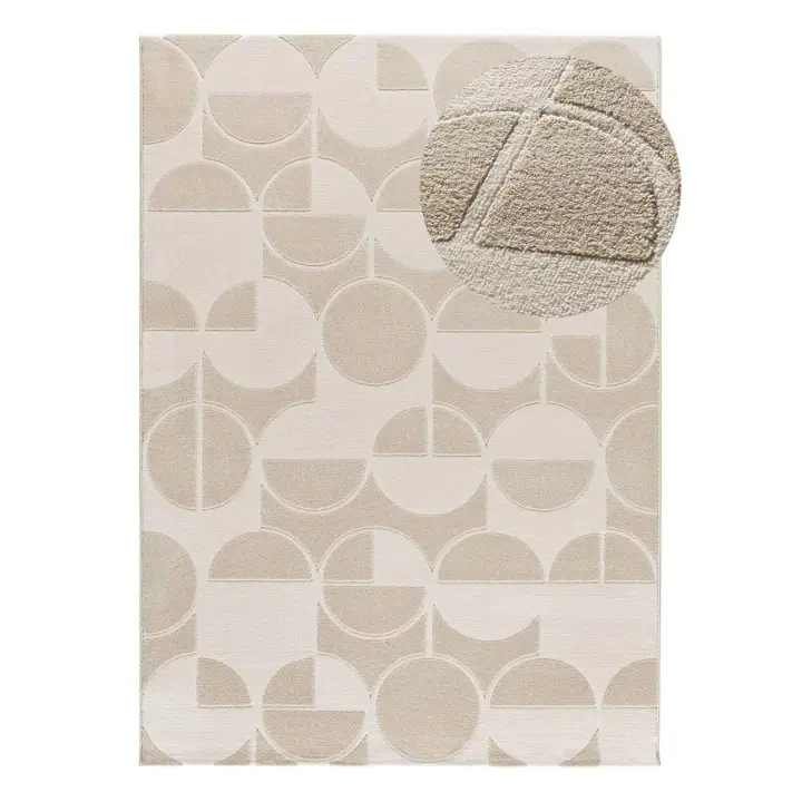 Alfombra interior geométrica con relieve en blanco y beige - FLORA 12844 | 80x150, 133x190, 160x230 cm - 1