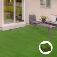 Outsunny Césped Artificial de 10 Piezas 30x30 cm Césped Sintético con Altura de Hierba 25 mm Anti-UV Alfombra Césped Artificial para Jardín Escuela Patio Verde Oscuro - details 1